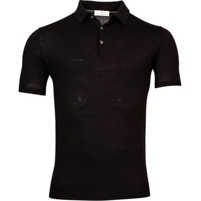 Thomas Maine Fine Merino Pullover Polo Collar Short Sleeve Single Knit Zwart / male
