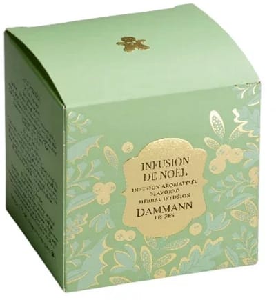 Dammann Christmas tisane 25 zakjes infusie van citroenmelisse, cacao, kardemom en gember.