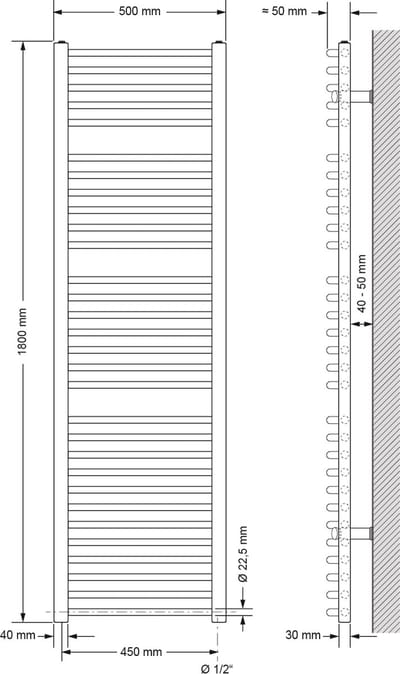 LuxeBath Elektrische Badkamerkachel Sahara 500x1800 mm Wit Gebogen Zijaansluiting & Verwarmingsstang 900W met Thermostaat & Digitaal Display, Handdoekverwarming met Patroonverwarming