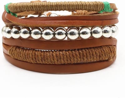 Amanto Armbanden Cid - Kralen - Touw- Leer - 4-delig - Aanpasbaar