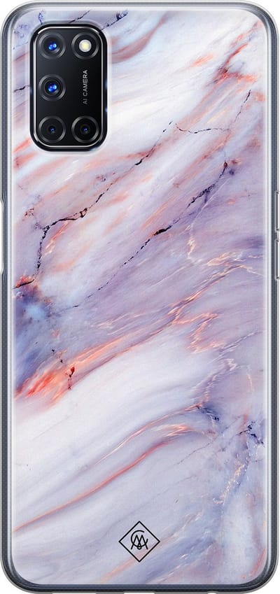 Casimoda® hoesje - Geschikt voor Oppo A52 - Marmer Paars - Siliconen/TPU - Paars