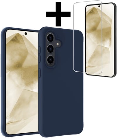 Hoesje - Met Screenprotector - Geschikt voor Samsung Galaxy A56 - Sterk & Shockproof - Back Cover - Siliconen Case - Telefoon Hoes - Telefoonhoesjes - Donkerblauw