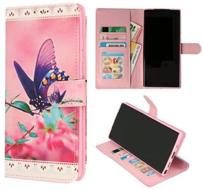 Cityhoesje Bookcase iPhone 14 Pro – Print Vlinder roze