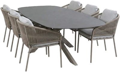 Tuinset Brindsi/Barletta | 6 personen | Deens ovaal 240 cm | Rope & kunststof
