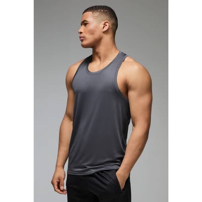 Heren Actieve Regular Lichtgewicht Essentials Gym Vest | Charcoal | Size XS