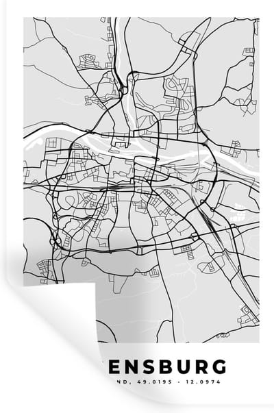 Muurstickers - Sticker Folie - Duitsland - Stadskaart - Plattegrond - Regensburg - Kaart - 20x30 cm - Plakfolie - Muurstickers Kinderkamer - Zelfklevend Behang - Zelfklevend behangpapier - Stickerfolie