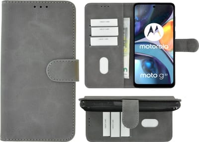 LuxeBass Hoesje geschikt voor Motorola Moto G62 - Boekhoesje - Telefoonhoes - GSM hoes - Grijs gsm hoesje - telefoonhoes - telefoonhoesjes