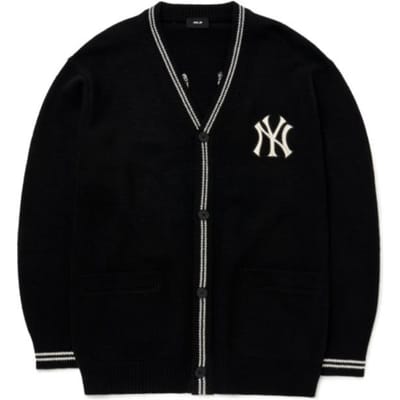 MLB Automne/Hiver 22 Pull en maille jacquard à logo large et col en V Pull unisexe Noir 3AKCB0124-50BKS L