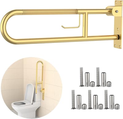 Opklapbare Grijpstang - Veiligheidsbeugel Toilet - Ondersteuning Badkamer - Met Papierhouder - 903 cm - Goud