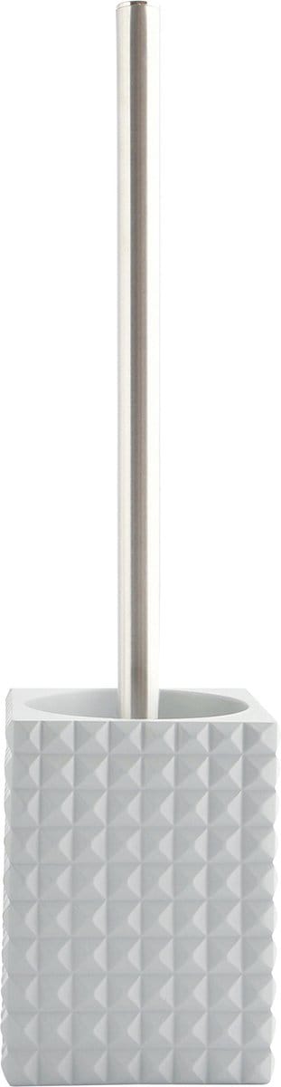 MSV Toiletborstel houder Kubik - kunststeen - lichtgrijs/zilver - 37 x 10 cm - Luxe uitstraling