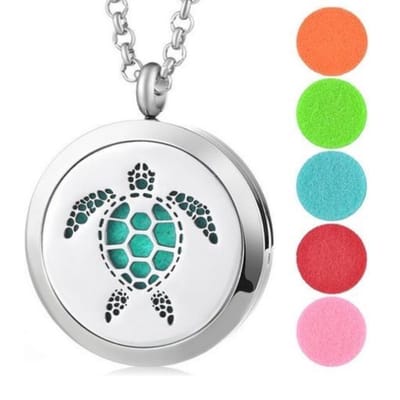 Geurketting Schildpad | Ketting met aroma therapie medaillon | Geur hanger met schildpad 30mm