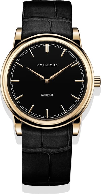 Corniche Heritage 36 C40672 Dames Horloge - Saffierglas - Roestvrijstaal/Leer - Zwart/Goudkleurig - Ø 36 mm - Quartz - Vouw/Vlindersluiting