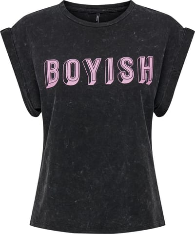 Only T-shirt Onldahlia S/s Text Fold-up Top Box 15316644 Black/boyish Dames Maat - M
