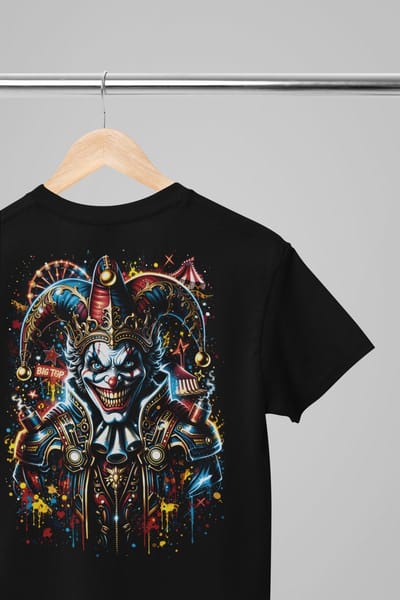 Oversized shirt - Funky joker - Wurban Wear | Draak | Anime streetwear | Asian streetwear | Streetwear | Geisha | Techno outfit | Fantasy shirt | Gym shirt | y2k | Tattoo | Urban | Grote maten | Japanese mythology | Samurai | Zwart