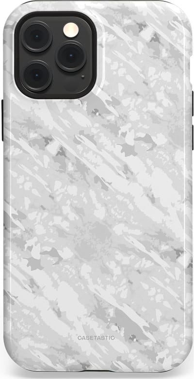 Casetastic hoesje geschikt voor Apple iPhone 12 / Apple iPhone 12 Pro - MagSafe - Dubbellaagse bescherming - Winterse Camouflage - Fashion Case - Lichtgrijs Wit