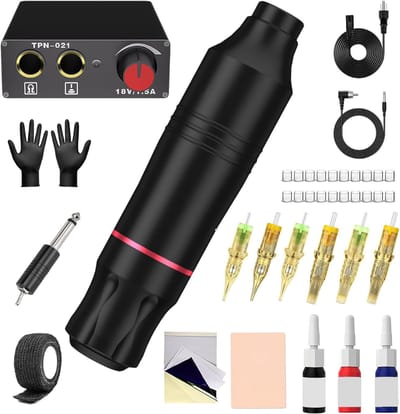 NBAP® Hoge Kwaliteit Tattoo Machine met Accessoires - Tattoo Machines Draadloos - Tattoo Set Inclusief Inkt en Naalden - Tattoo Kit met Opbergkoffer - Voor Professionals en Beginners - Zwart