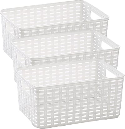 Plasticforte Opbergmand - 3x - Kastmand - rotan kunststof - wit - 6 Liter - 19 x 29 x 13 cm