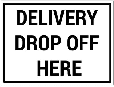 Delivery drop off here bord | gecoat dibond materiaal | 20 x 15 cm
