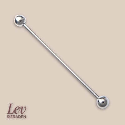 Lev Sieraden - Chirurgisch Stalen industrial Piercing - 1.6 x 36 mm barbel Kleur zilver met 5 mm balls - industrial Piercing - Oorpiercing . lip - navel piercing - Tong Piercing - Tepel