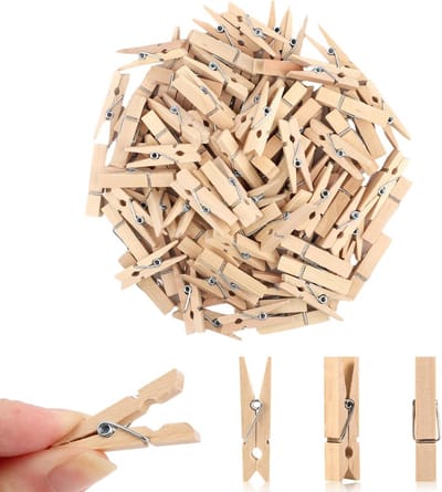 100 Mini Wasknijpers Houten Wasdrogerklemmen met Opbergtas - Allround voor Huishouden, Knutselen en Decoratie