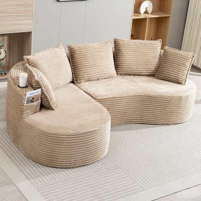 STILVORA Sofa 250 x 152 x 82 cm - Met Bekerhouders En Zijvakken - Voor Woonkamer En Slaapkamer - Corduroy - Khaki