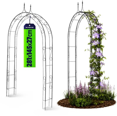 KADAX Rozenboog, tuinboog voor klimplanten, rozen, tuin, pergola, gepoedercoat staal, tuinprieel, weerbestendig, klimhulp, poortboog, spalier, decoratie, zwart, 27 x 145 x 281 cm