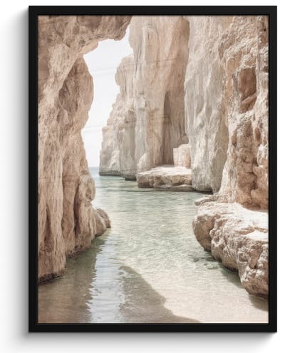 Poster in lijst - Fotolijst 60x80 cm - Posters - Rotsen - Zee - Zand - Kloof - Posterlijst zwart - Decoratie - Wanddecoratie woonkamer - Muurdecoratie slaapkamer