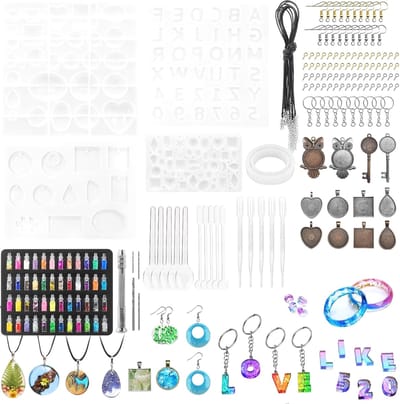 MGM Trading Resin siliconen vorm 163 stuks epoxyhars vormen aantal sieraden kleur accessoires beginners set siliconen voor het maken van sleutelbos huisnummer sieraden hanger halsketting oorbellen DIY