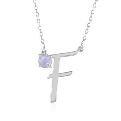 Cavill - Zilveren Halsketting - 925 Sterling Zilver Geplatineerd met 0,393 ct Regenboog Maansteen Rond Geslepen - Elegante Damesketting 40-50 cm