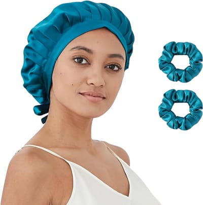 Livano Zijden Slaapmuts - Satijnen Nachtmuts - Silk Bonnet - Sleep Cap - Haarverzorging - Satin - Verstelbaar - Voor Zacht & Stralend Haar - Blauw