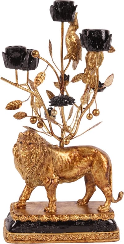 Baroque - Kandelaar - Kandelaar Leeuw 36 cm - Goud - Resin - 36x18x18 - Polyresin