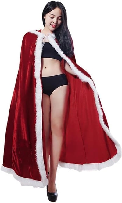 Santa Claus Hoody Cape voor Kerst, Rood Fluweel Kostuum, Feestoutfit voor Kinderen en Volwassenen, Perfect voor Kerstfeest en Verkleedpartijen