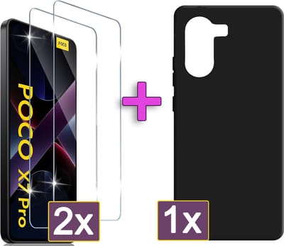 Casemania Hoesje + Glas Geschikt voor Xiaomi Poco X7 Pro - Zwart - Siliconen Back Cover met 2X Glazen Screenprotector