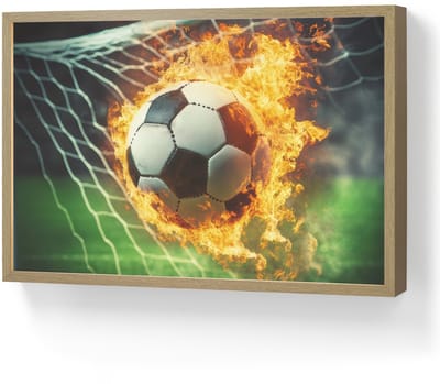 Nachtlampje 60x40 cm - Kinder lamp - Voetbal - Goal - Doelnet - Vuur - Tafellamp kinderkamer draadloos - Slaapkamer lampje - Bedlamp kinderen - Kinderlampje - Wandlamp babykamer - Nachtlampjes