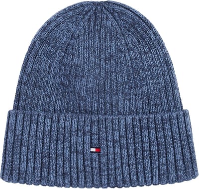 Tommy Hilfiger muts - the flag twisted yarn beanie - blauw melange