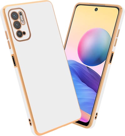 Cadorabo Hoesje geschikt voor Xiaomi RedMi NOTE 10 5G / POCO M3 PRO 5G in Glossy Wit - Goud - Beschermhoes Case Cover van flexibel TPU-silicone en met camerabescherming