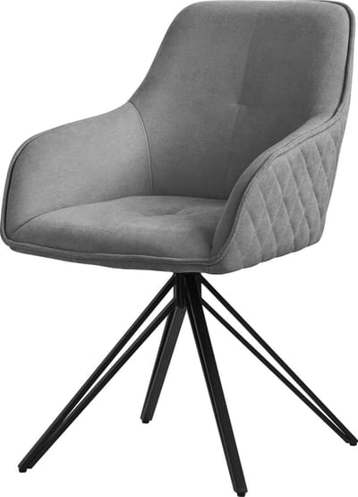 Draaibare eetkamerstoel in grijs geweven stof met rugleuning en armleuningen ML design