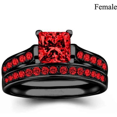 Koppel Ringen Romantisch Vrouwen Rode Strass Steentjes CZ Ringen Set Trendy Mannen Roestvrij Staal Keltische Draak Ringen Trouwring Sieraden 5 red