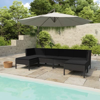 vidaXL - 6-delige - Loungeset - met - kussens - poly - rattan - zwart