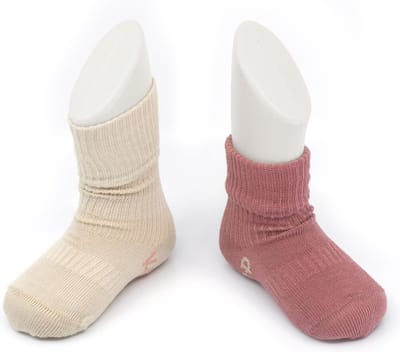 KipKep Babysokjes rood / zand: bio Blijf-Sokjes - Maat 12-18 mnd - Dusty Clay - 2 paar
