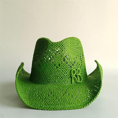 Nouveau Chapeau de Cowboy en Paille Vert Tressé à la Main Creux Chapeau de Soleil d'Été pour Hommes et Femmes Chapeau de Paille Jazz Chapeau de Cowboy Western Sombrero 55-58CM