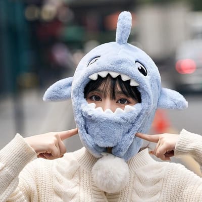 Ski Hoofdbedekking Oorbescherming Gezicht Pullover Muts Warm Fineer Cartoon Haai Fietsen Schattige Sneeuwhelm Muts white