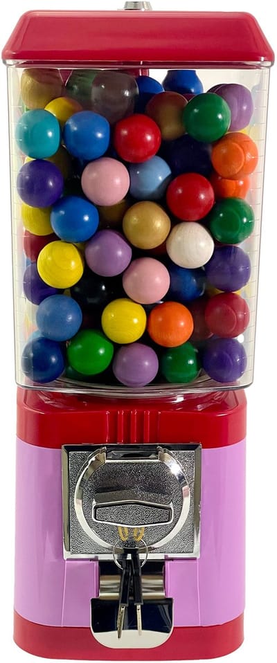 Boulemaus - Jeu de Boules - Butjesautomaat - kleur rood-violetrose - gevuld met 170 gekleurde Butjes - muntinworp 2,00 Euro