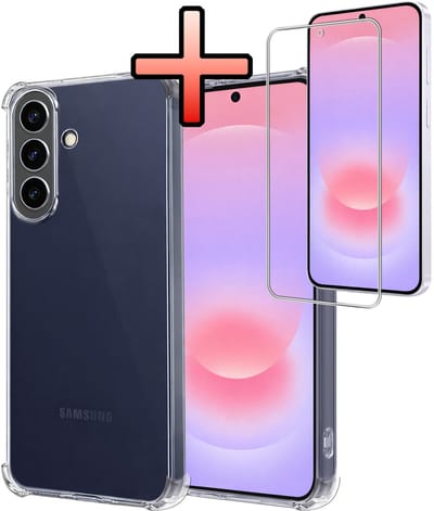 Hoesje - Met Screenprotector - Geschikt voor Samsung Galaxy A37 - Sterk & Shockproof - Siliconen Case - Back Cover - Telefoon Hoes - Shock Proof - Transparant