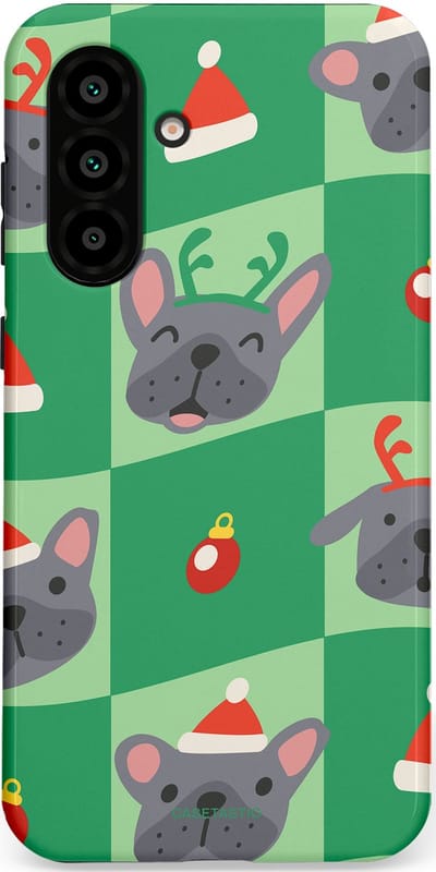 Casetastic hoesje geschikt voor Samsung Galaxy A36 / Samsung Galaxy A56 - Dubbellaagse bescherming - Schattige Kersthondjes - Fashion Case - Groen Grijs