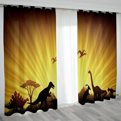 3D Op Maat Gedrukte Verduisterende Gordijn Modern Schattig Cartoon Dier Dinosaurus Kinder Verduisterende Gordijn voor Kinderen Jongens Slaapkamer Woonkamer W55 X H120cm X 2&HOOK