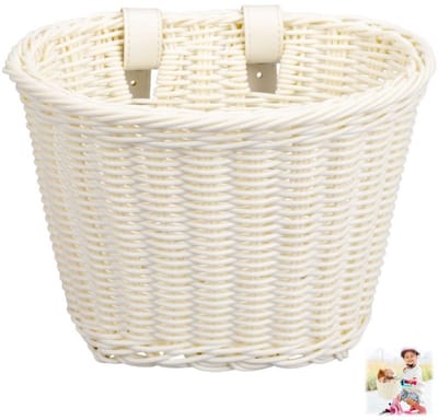 Kinderfietsmand - fietsmand - opbergmand - geweven mand - fietsaccessoires - unisex - geschikt voor kinderfietsen - loopfietsen - scooters - wit - 21*16*16 cm