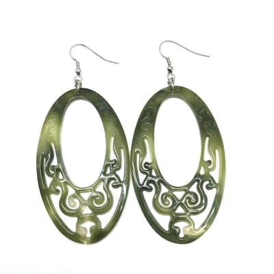 Behave - Oorhangers dames - zilverkleur groen ovaal - bohemian stijl