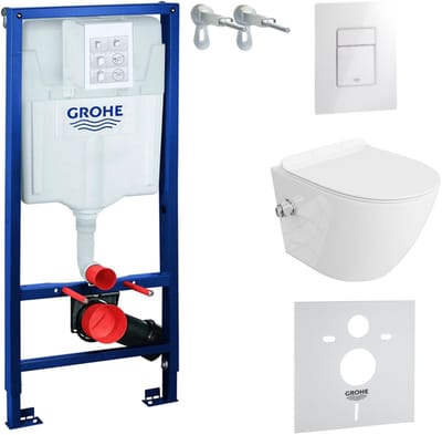 GROHE SOLIDO SALTO - Inbouwreservoir WC - Witte Even drukplaat - Rimless wandcloset - WC Toiletset Wit Hoogglans