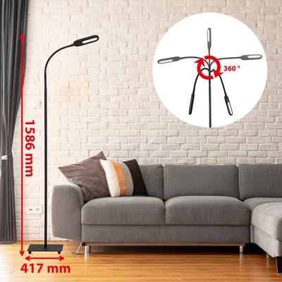 BRILONER Office Step - LED Vloerlamp - zwarte stande lamp - met cct kleurtemperatuurregeling - dimbaar - met touch - kantelbaar - 128cm